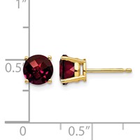 14K 6mm Yellow Gold Round Checker-cut Garnet Post Earrings view 4