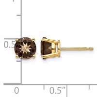 14K 6mm Yellow Gold Round Smoky Quartz Post Earrings view 4