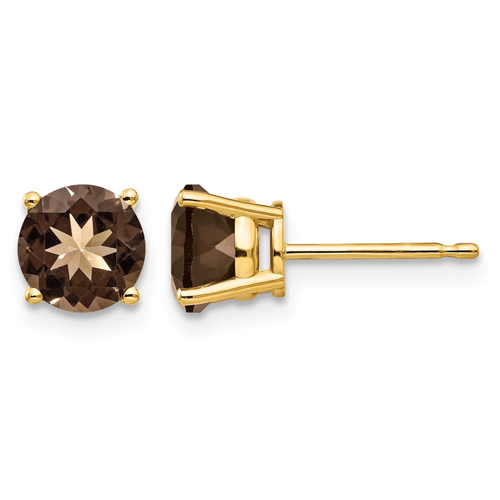 14K 6mm Yellow Gold Round Smoky Quartz Post Earrings