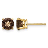 14K 6mm Yellow Gold Round Smoky Quartz Post Earrings view 1