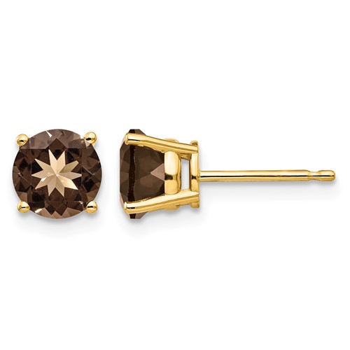14K 6mm Yellow Gold Round Smoky Quartz Post Earrings