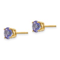 14K 6mm Yellow Gold Round Tanzanite Post Earrings view 2