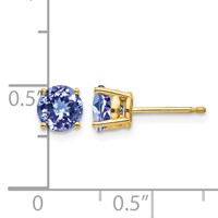 14K 6mm Yellow Gold Round Tanzanite Post Earrings view 4