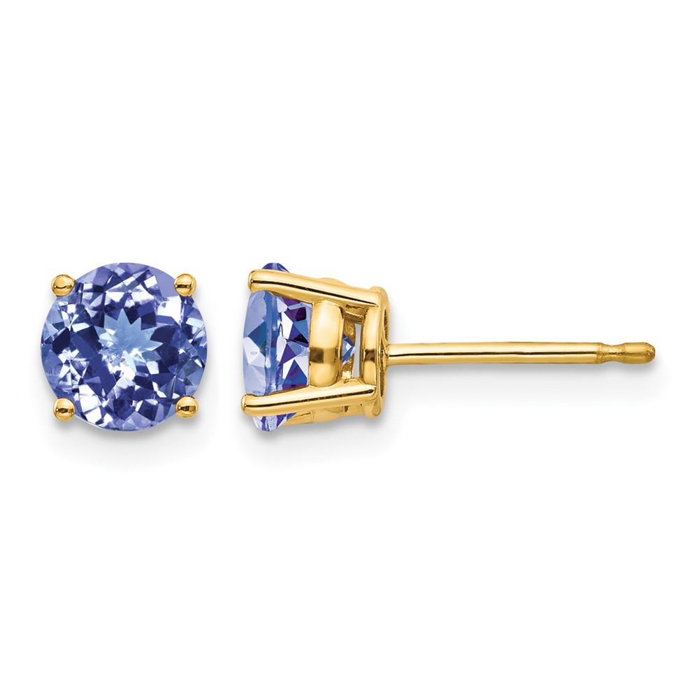 14K 6mm Yellow Gold Round Tanzanite Post Earrings
