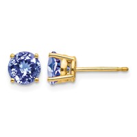 14K 6mm Yellow Gold Round Tanzanite Post Earrings view 1