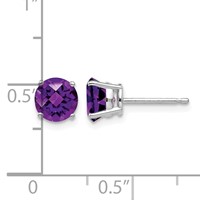 14K White Gold 6mm Round Checker-cut Amethyst Post Earrings view 4
