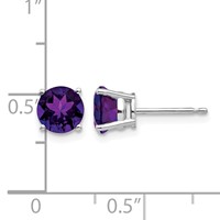 14K White Gold 6mm Round Amethyst Post Earrings view 4