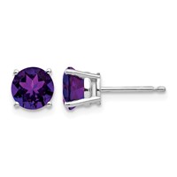 14K White Gold 6mm Round Amethyst Post Earrings view 1