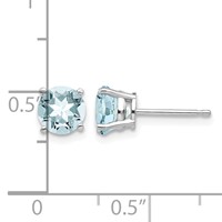 14K White Gold 6mm Round Aquamarine Post Earrings view 4