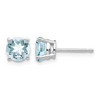 14K White Gold 6mm Round Aquamarine Post Earrings view 1