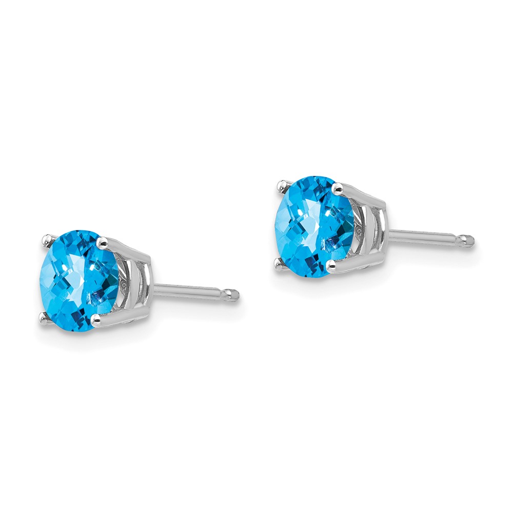 14k White Gold 6mm Blue Topaz Checker Earrings (XE73WBC)