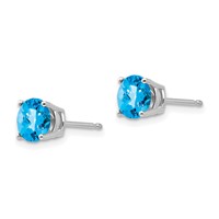 14K White Gold 6mm Round Checker-cut Blue Topaz Post Earrings view 2