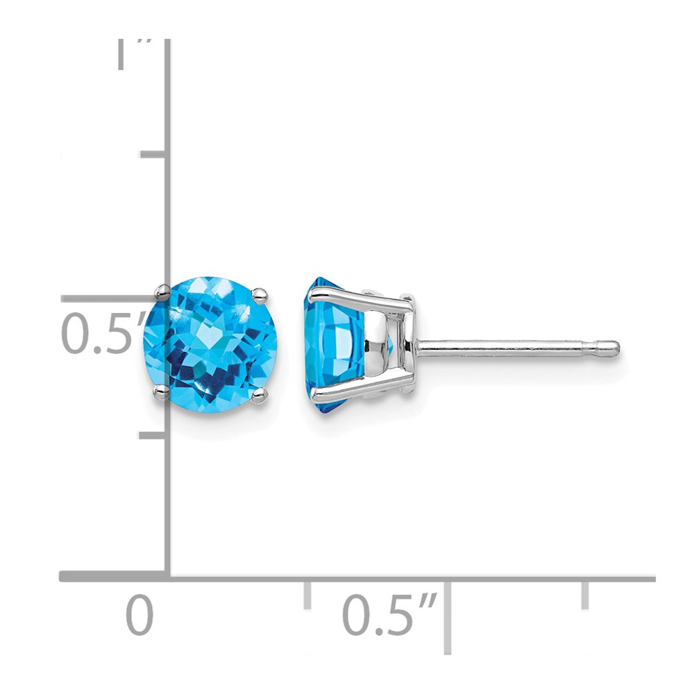 14k White Gold 6mm Blue Topaz Checker Earrings (XE73WBC)