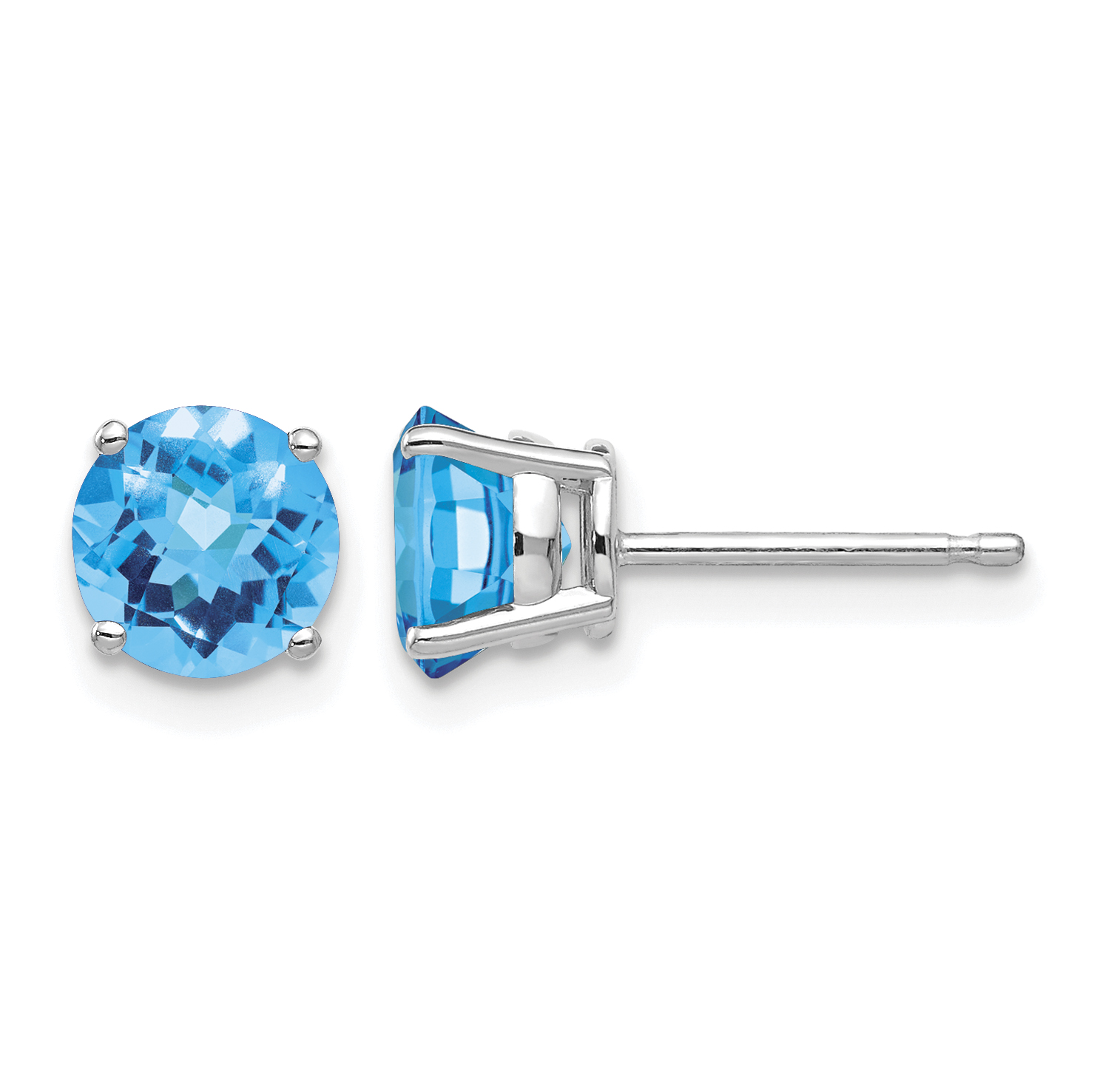 14k White Gold 6mm Blue Topaz Checker Earrings (XE73WBC)