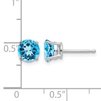 14K White Gold 6mm Round Blue Topaz Post Earrings view 4