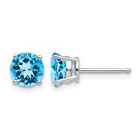 14K White Gold 6mm Round Blue Topaz Post Earrings view 1