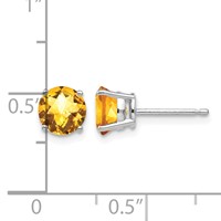 14K White Gold 6mm Round Checker-cut Citrine Post Earrings view 4