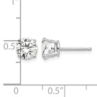 14K White Gold 6mm Round Cubic Zirconia Post Earrings view 4