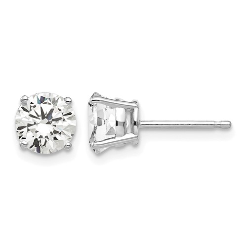 14K White Gold 6mm Round Cubic Zirconia Post Earrings