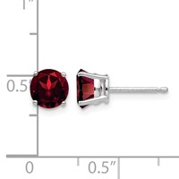 14K White Gold 6mm Round Garnet Post Earrings view 4