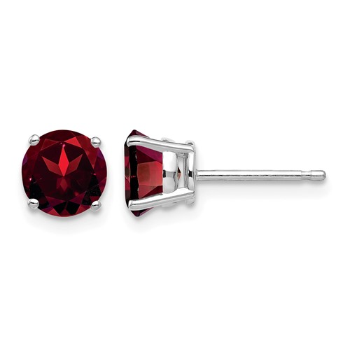 14K White Gold 6mm Round Garnet Post Earrings
