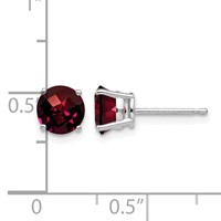 14K White Gold 6mm Round Checker-cut Garnet Post Earrings view 4