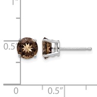 14K White Gold 6mm Round Smoky Quartz Post Earrings view 4