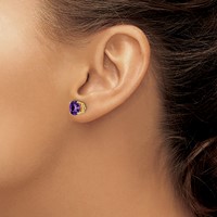 14K 7mm Yellow Gold Round Checker-cut Amethyst Post Earrings view 3