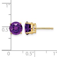 14K 7mm Yellow Gold Round Checker-cut Amethyst Post Earrings view 4