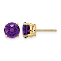 14K 7mm Yellow Gold Round Checker-cut Amethyst Post Earrings view 1