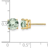 14K 7mm Yellow Gold Round Green Quartz Post Earrings view 4