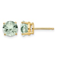 14K 7mm Yellow Gold Round Green Quartz Post Earrings view 1