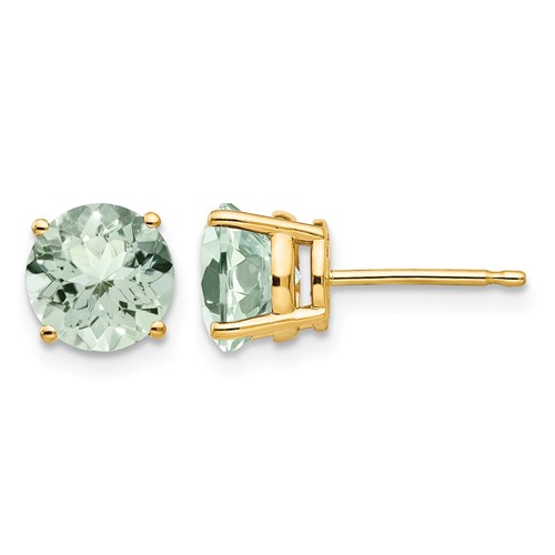 14K 7mm Yellow Gold Round Green Quartz Post Earrings