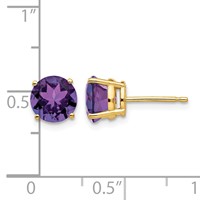 14K 7mm Yellow Gold Round Amethyst Post Earrings view 4
