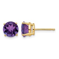14K 7mm Yellow Gold Round Amethyst Post Earrings view 1