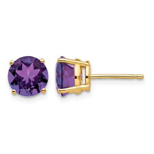 14K 7mm Yellow Gold Round Amethyst Post Earrings