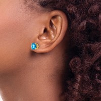 14K 7mm Yellow Gold Round Checker-cut Blue Topaz Post Earrings view 3