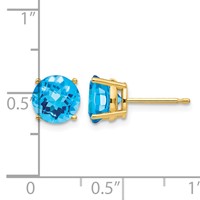 14K 7mm Yellow Gold Round Checker-cut Blue Topaz Post Earrings view 4