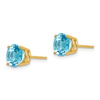14K 7mm Yellow Gold Round Blue Topaz Post Earrings view 2