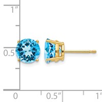 14K 7mm Yellow Gold Round Blue Topaz Post Earrings view 4