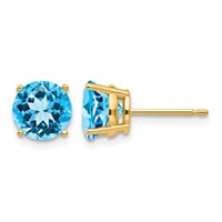 14K 7mm Yellow Gold Round Blue Topaz Post Earrings view 1