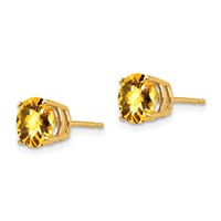 14K 7mm Yellow Gold Round Checker-cut Citrine Post Earrings view 2