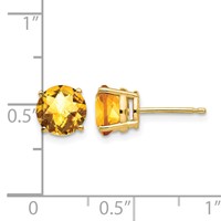 14K 7mm Yellow Gold Round Checker-cut Citrine Post Earrings view 4