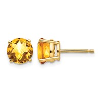 14K 7mm Yellow Gold Round Checker-cut Citrine Post Earrings view 1