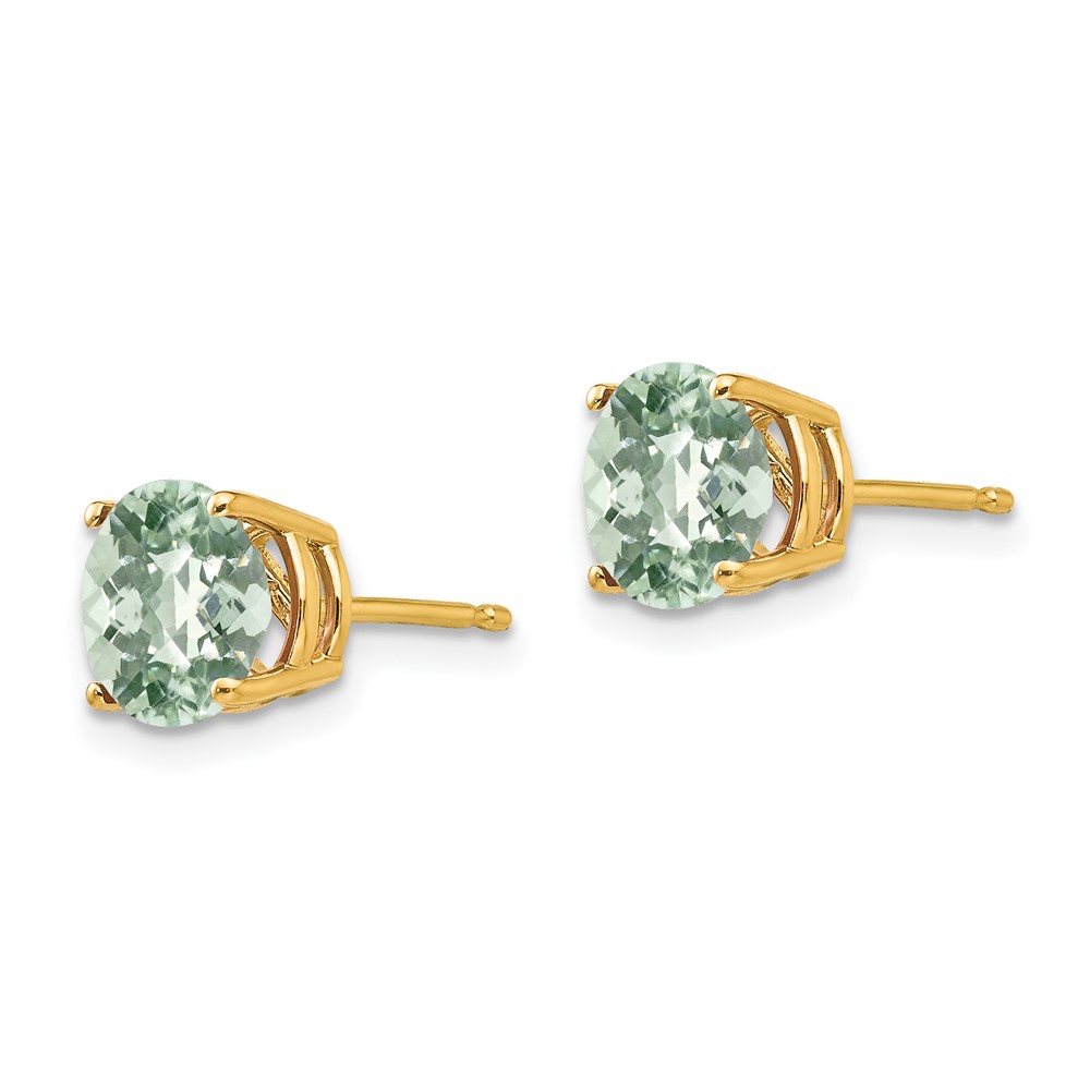 14k 7mm Round Checker-Cut Green Quartz Earrings (XE74CG)