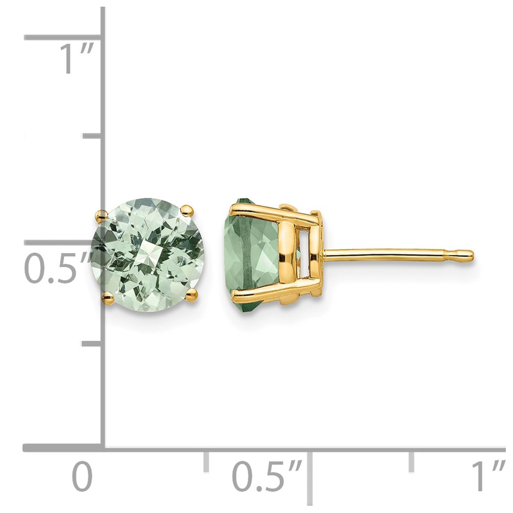 14k 7mm Round Checker-Cut Green Quartz Earrings (XE74CG)