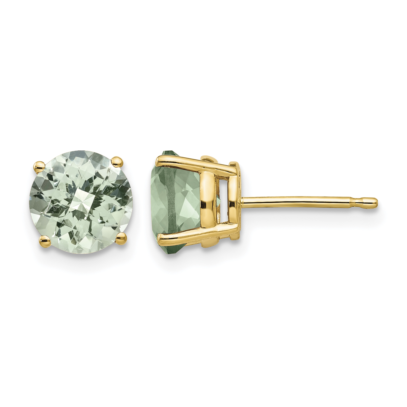 14k 7mm Round Checker-Cut Green Quartz Earrings (XE74CG)