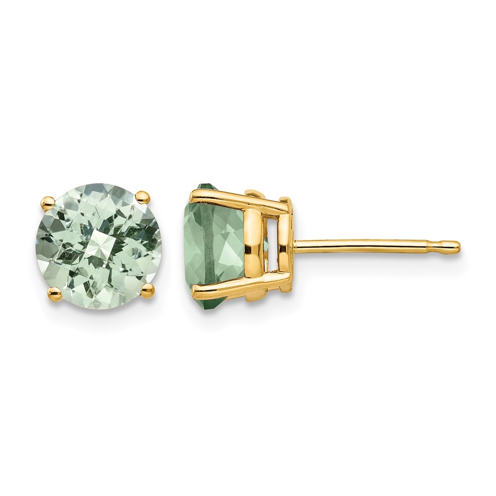 14k 7mm Round Checker-Cut Green Quartz Earrings (XE74CG)