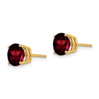 14K 7mm Yellow Gold Round Garnet Post Earrings view 2