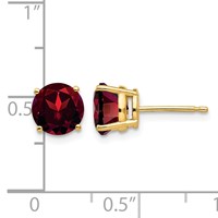 14K 7mm Yellow Gold Round Garnet Post Earrings view 4